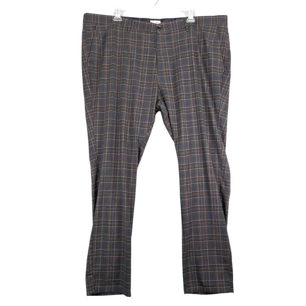 Dolce Roma Italy Gray Plaid Trousers Mens 48x32" Classic Stretch Dress Pants